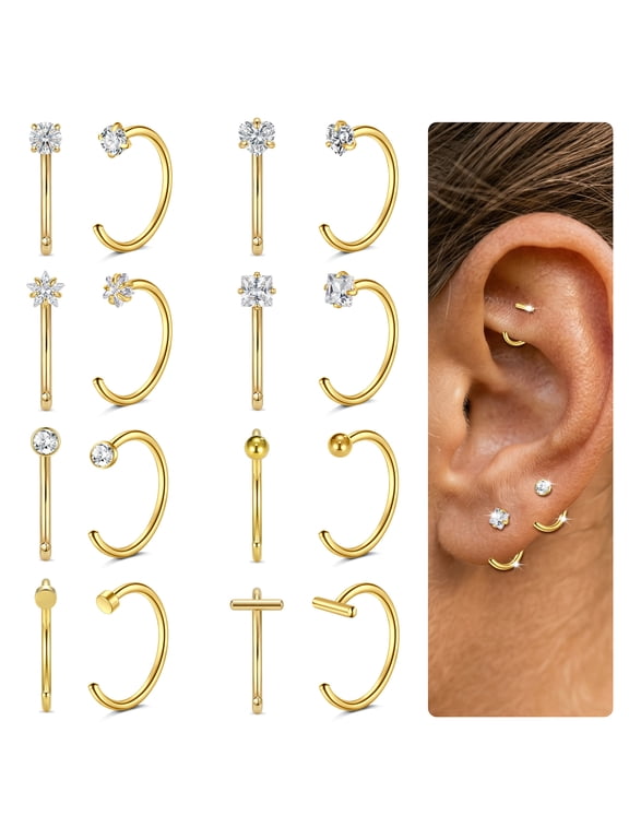 8 Pairs Stay Close Hoop Huggie Half Hoop Earrings Cartilage Helix Open Hugging for Women