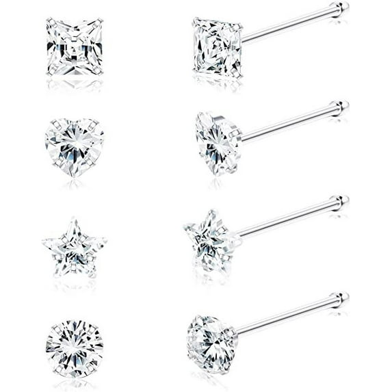 Briana Williams Assorted Shapes CZ Inlaid Nose Rings, 8-Piece