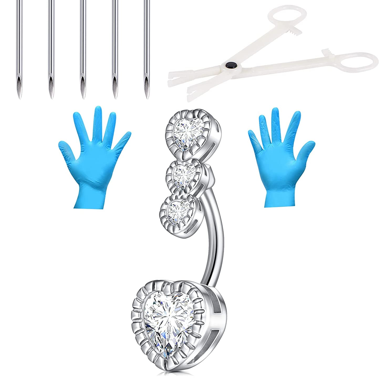 Briana Williams Body Piercing kit,14G 316L Stainless Steel Silver Belly