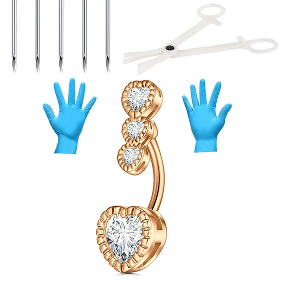 Briana Williams Body Piercing Kit Rose Gold, Stainless Steel Belly Button Ring, 14G