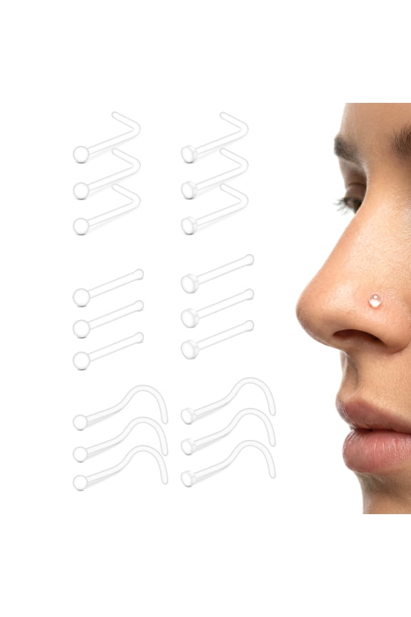 Clear Nose Ring Bioflex for Women and Men,Plastic Cear Nose Studs for Work L Shaped,Body Clear Piercing Retainer 20g Nose Rings Studs Piercing Jewelry