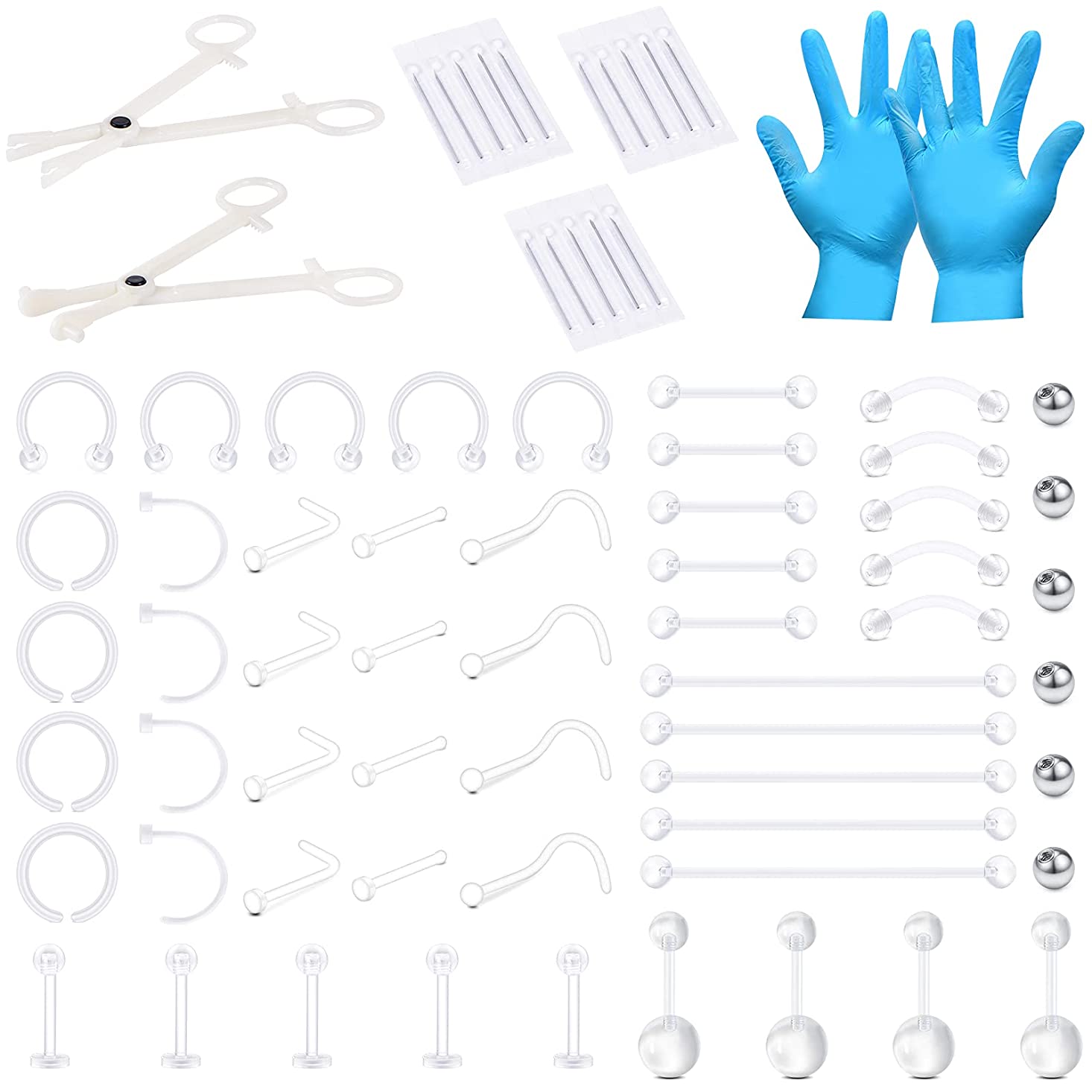 Walmeck Ear Piercing Set Safety Ear Nose Navel Body Piercing Kit Set