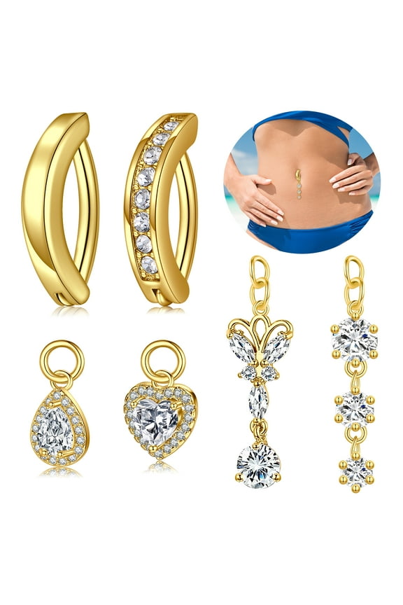 Clicker Belly Button Ring with 4pcs Dangle Pendants for Women