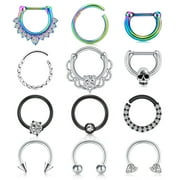 BRIANA WILLIAMS Hoop Stainless Steel 16 Gauge Nose Rings, 5/16" x 3/8", 12 piece