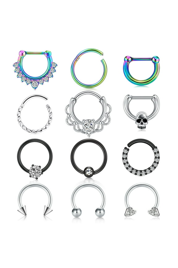 Clicker Nose Hoop Rings Hinged Cubic Zirconia Ear Nose Piercing for Women Girls