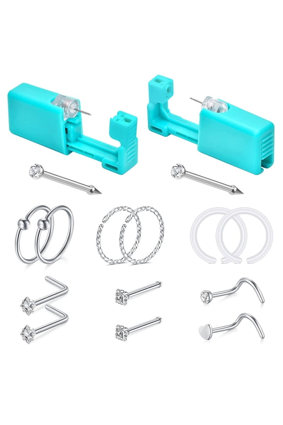 Disposable Self Nose Piercing Gun with 316L Stainless Steel Nose Rings Nostril Studs