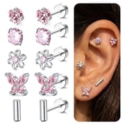 Flat Back Earrings Screw Back Earrings for Women,20G Earrings Pink Trendy Huggie Hoop Dainty Multipack Earring Sets,5Pairs