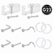 Briana Williams G23 Titanium Nose Piercing Gun Kit - 2Pcs G23 Titanium Self Nose Piercing Kit with 6Pcs G23 Titanium Nose studs and 4Pcs Clear Nose Hoop Rings