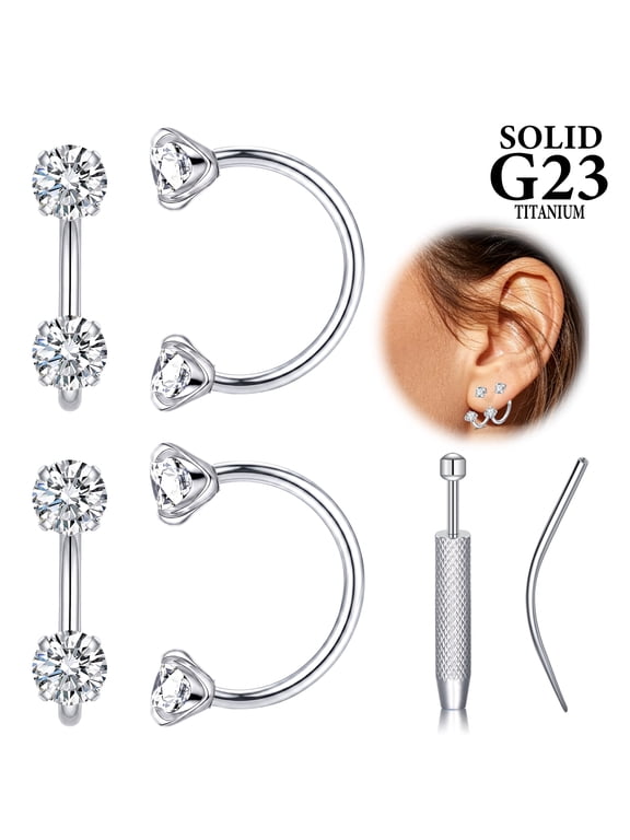 G23 Titanium Stay Close Hoop Huggie Half Hoop Earrings 20G Double Gem Small Huggie Hoops Trending Women's Day Gifts 1Pairs