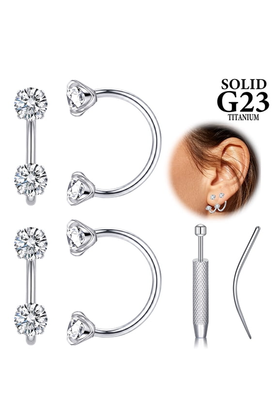 G23 Titanium Stay Close Hoop Huggie Half Hoop Earrings 20G Double Gem Small Huggie Hoops Trending Women's Day Gifts 1Pairs