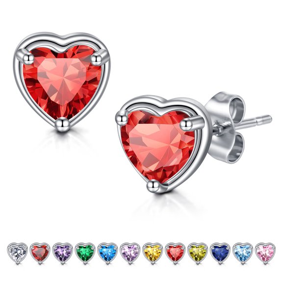 Briana Williams Heart Birthstone Studs Earrings 925 Sterling Silver Jewelry