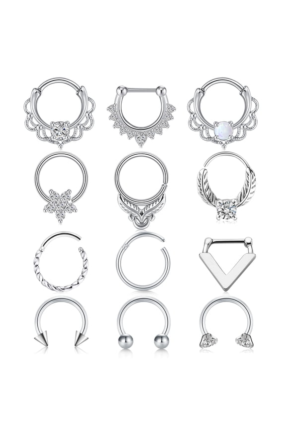 Hoop Stainless Steel 16 Gauge Nose Rings, 5/16" x 3/8", 12 piece