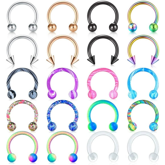 Horseshoe Surgical Steel Nose Rings, 20-Piece