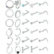 BRIANA WILLIAMS L Shape 316L Surgical Steel 18g Hypoallergenic Nose Rings Hoops, 8mm/10mm, 40pcs