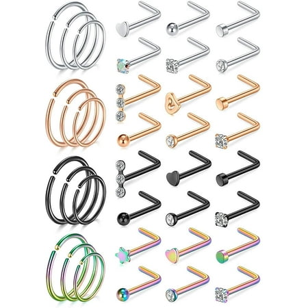 Briana Williams L-shaped Multi-Colors Stainless Steel Nose Ring, 36 Piece