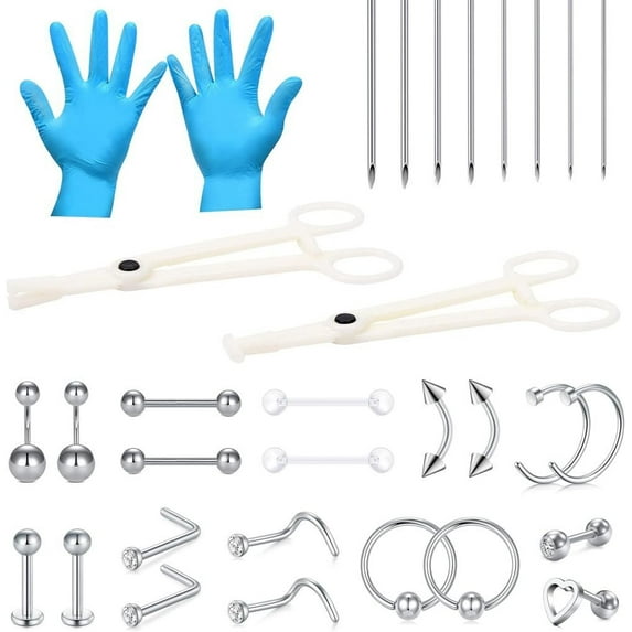 Briana Williams Mixed Piercing Kit,Piercing Kits for All Piercings Stainless Steel 14G 16G 18G 20G Nose Septum Cartilage Tragus Earrings Belly Nipple Tongue Lip Ring