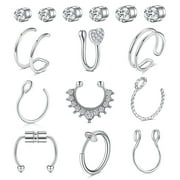 BRIANA WILLIAMS Mixed Shape Septum Hoops Studs Nose Ring, Stainless Steel, 15 Count