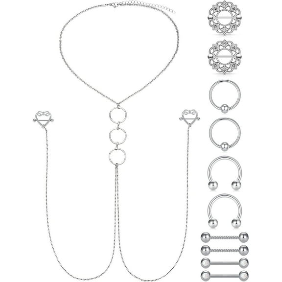 Briana Williams Nipple Rings with Choker Necklace, 14G, Nipple Piercing
