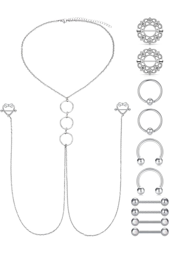 Nipple Rings with Choker Necklace, 14G, Nipple Piercing