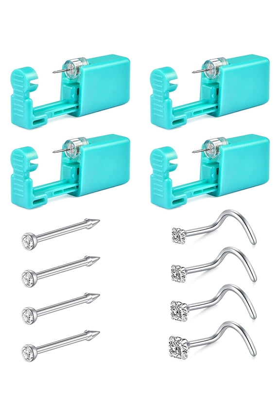 Nose Piercing Kit, Disposable Self Nose Piercing Gun Kit with 316L Stainless Steel 18G Double Nose Studs
