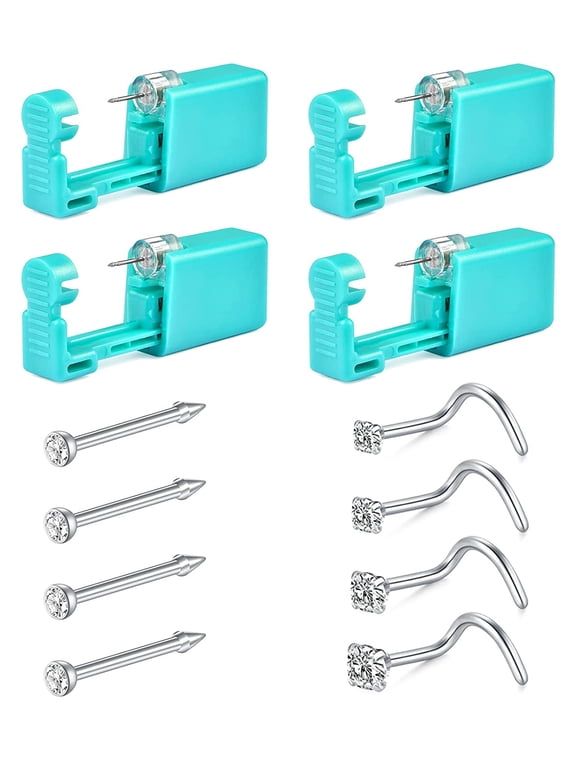 Nose Piercing Kit, Disposable Self Nose Piercing Gun Kit with 316L Stainless Steel 18G Double Nose Studs