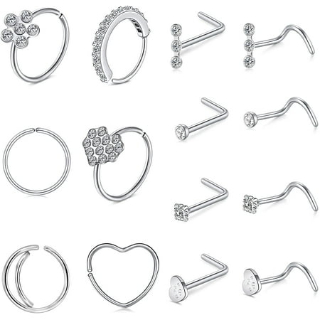 Briana Williams L Shaped Silver Nose Rings, 6-Piece