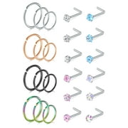 Briana Williams Nose Rings Hoops Stainless Steel 20G Hypoallergenic, 12 pieces