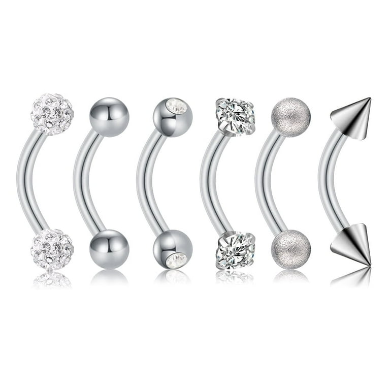 G23 Titanium Rook Piercing Jewelry - 3-Piece Curved Barbell Set 16g 6mm/8mm/10mm