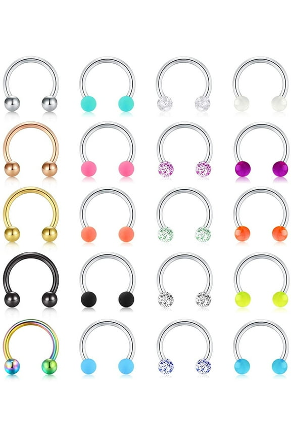 Septum Multicolor, Acrylic, Nose Rings, 20 Pack