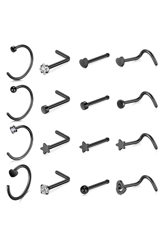 Studs, Surgical Steel Nose Ring Piercings, 8mm, 16 Piece