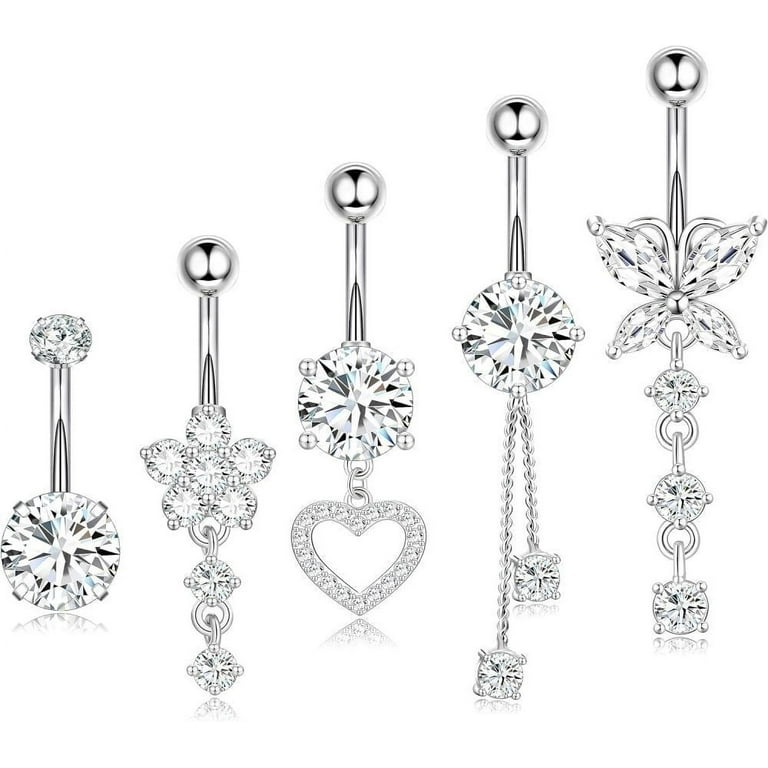 Piercing Jewelry Professional Belly Button Piercing Belly Piercing  Bodyjewellery 2Pcs 14g 3/8 Inch 10mm Heart Crystal