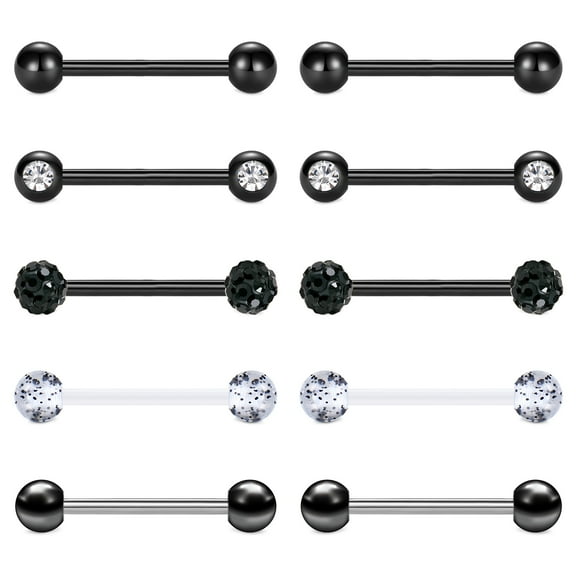 Briana Williams Tongue Rings for Women Men Straight Barbell Nipple Rings Nipple Piercing Jewelry Surgical Steel 14G 12mm 14mm 16mm 18mm Piercing Bar for Tongue Nipple Piercing