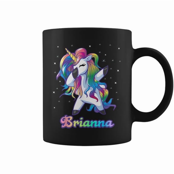 Brianna Name Personalized Custom Rainbow Unicorn Dabbing Coffee Mugs