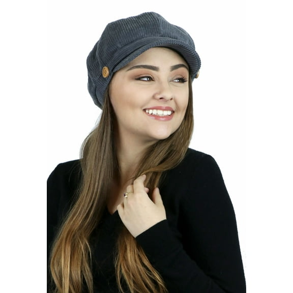 Brianna Newsboy Cap for Women Cancer Headwear Chemo Hat Cabbie Ladies Head Coverings Corduroy (Grey)