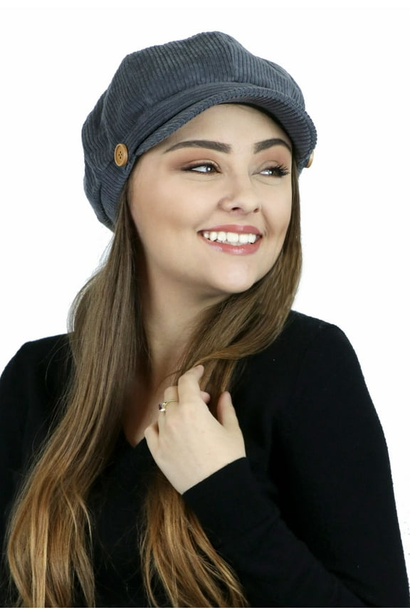Brianna Newsboy Cap for Women Cancer Headwear Chemo Hat Cabbie Ladies Head Coverings Corduroy (Grey)