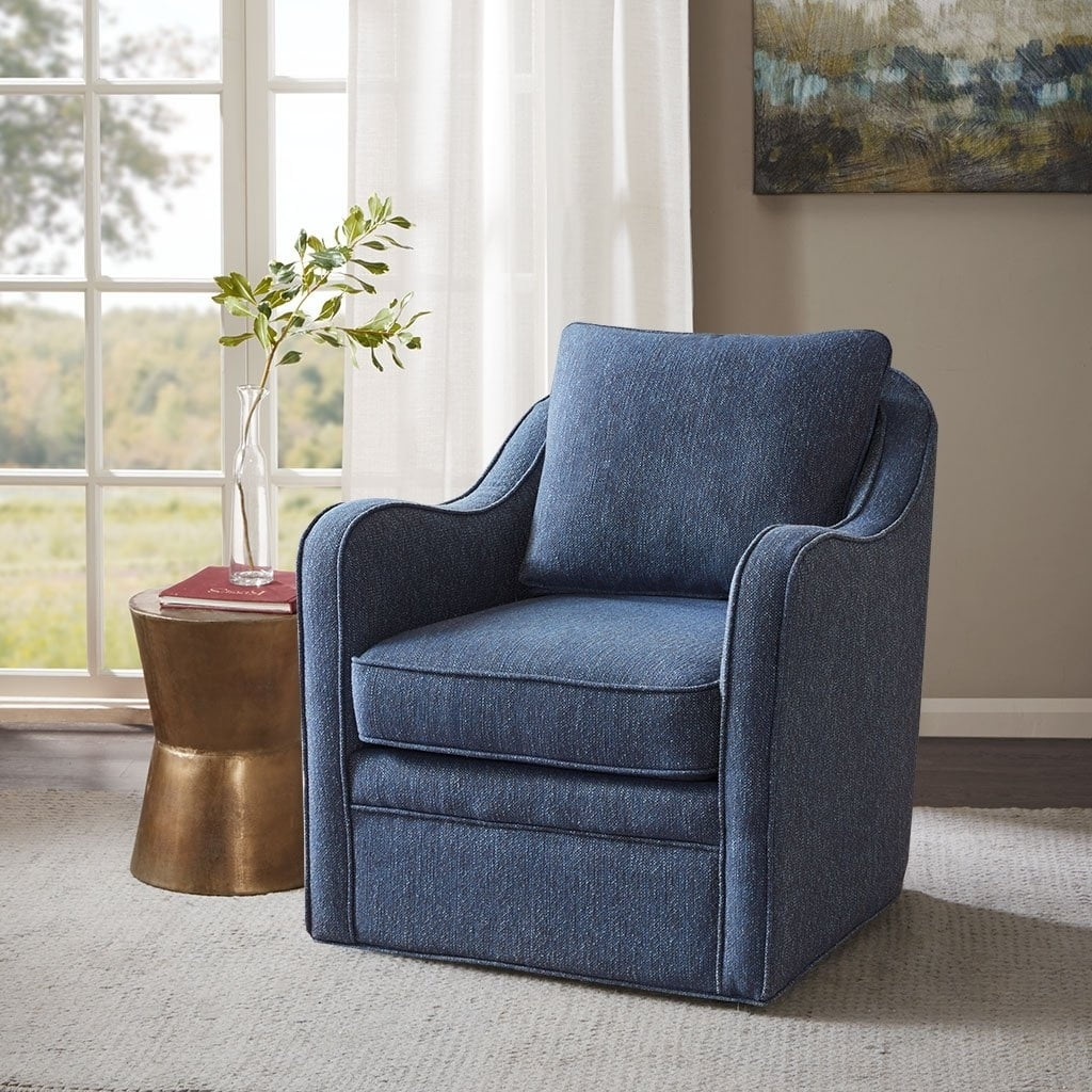 Brianne Slub Weave Wide Seat Swivel Arm Chair Navy See Below - Walmart.com