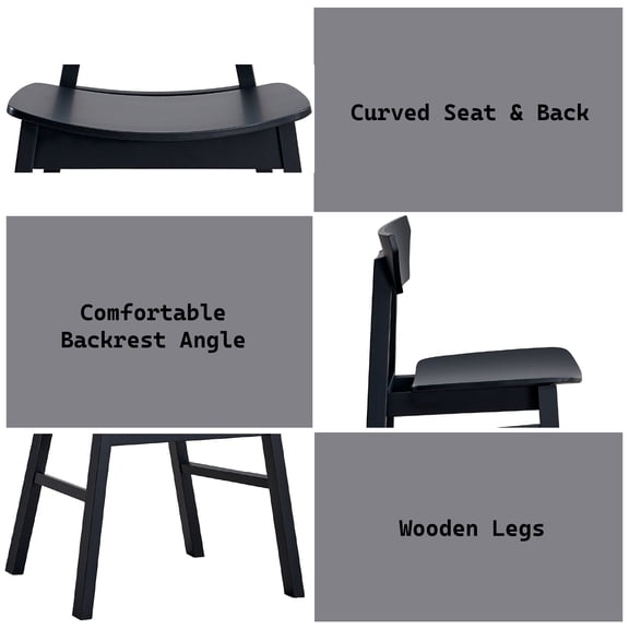 Briar Black Finish Side Chair Set of 4 - Curved Seat & Back, Wood & Composite Veneer, 220lbs Capacity, 21"W x 20"D x 31"H, Perfect for Dining Room & Kitchen