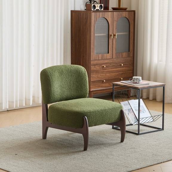 Briar Modern Boucle Upholstery Accent Chair with Solid Wood Frame, Green
