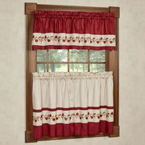 Briar Rose Embroidered Florals Tier and Valance Set Dark Red and Champagne Valance 60 x 36