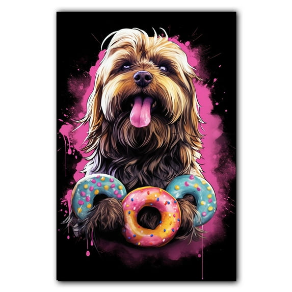 Briard Art Canvas Fun Popcorn, Donuts and Lollipops Dogs. Watercolor Art Print, Canvas Canvas for wall decor living room, Bedroom, Bathroom. Funny Wall Art Decor
