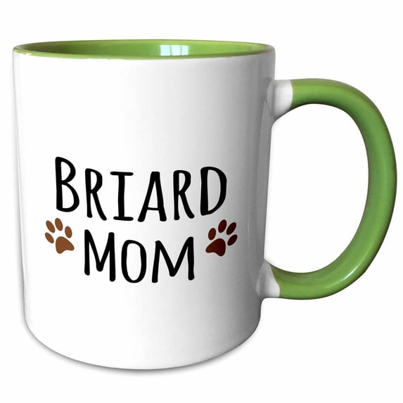 3drose, Briard Dog Mom - Doggie by Breed - Brown Muddy Paw Prints Love - Doggy Lover - Proud Mama Pet Owner, 15oz Two-tone Green Mug