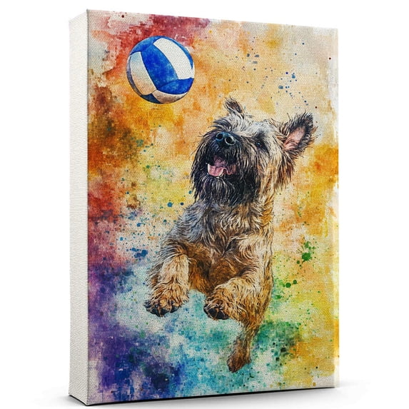 Briard Dog Playing Volleyball Wall Stretched Canvas Size 8x12 – Briard Canvas Art for Dog Lovers, Volleyball Canvas Wall Decor