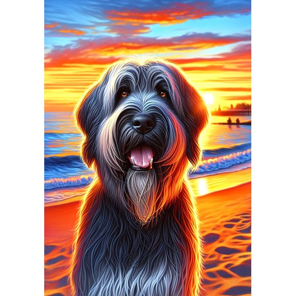 Briard Grey - Best of Breed DCR Summer Sunset Outdoor Garden Flag 12" x 17"