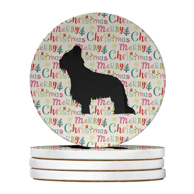 Briard Merry Christmas Large Sandstone Coasters Pack of 4 4 in x 4 in