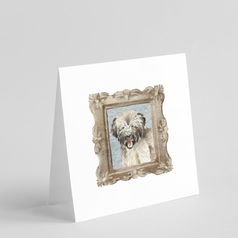 Briard Tawny Puppy Smile Square Greeting Cards and Envelopes Pack
