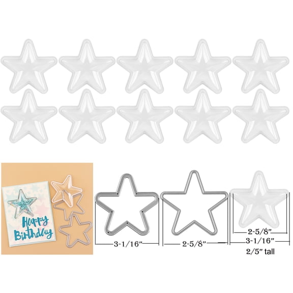 Briartw 10PCS/Pack Stars Dimensional Shaker Domes with 2 Pcs Cutting dies,3D Plastic Clear Puffy Shaker Covers,Shaker Window Blister for Diy Shake Card