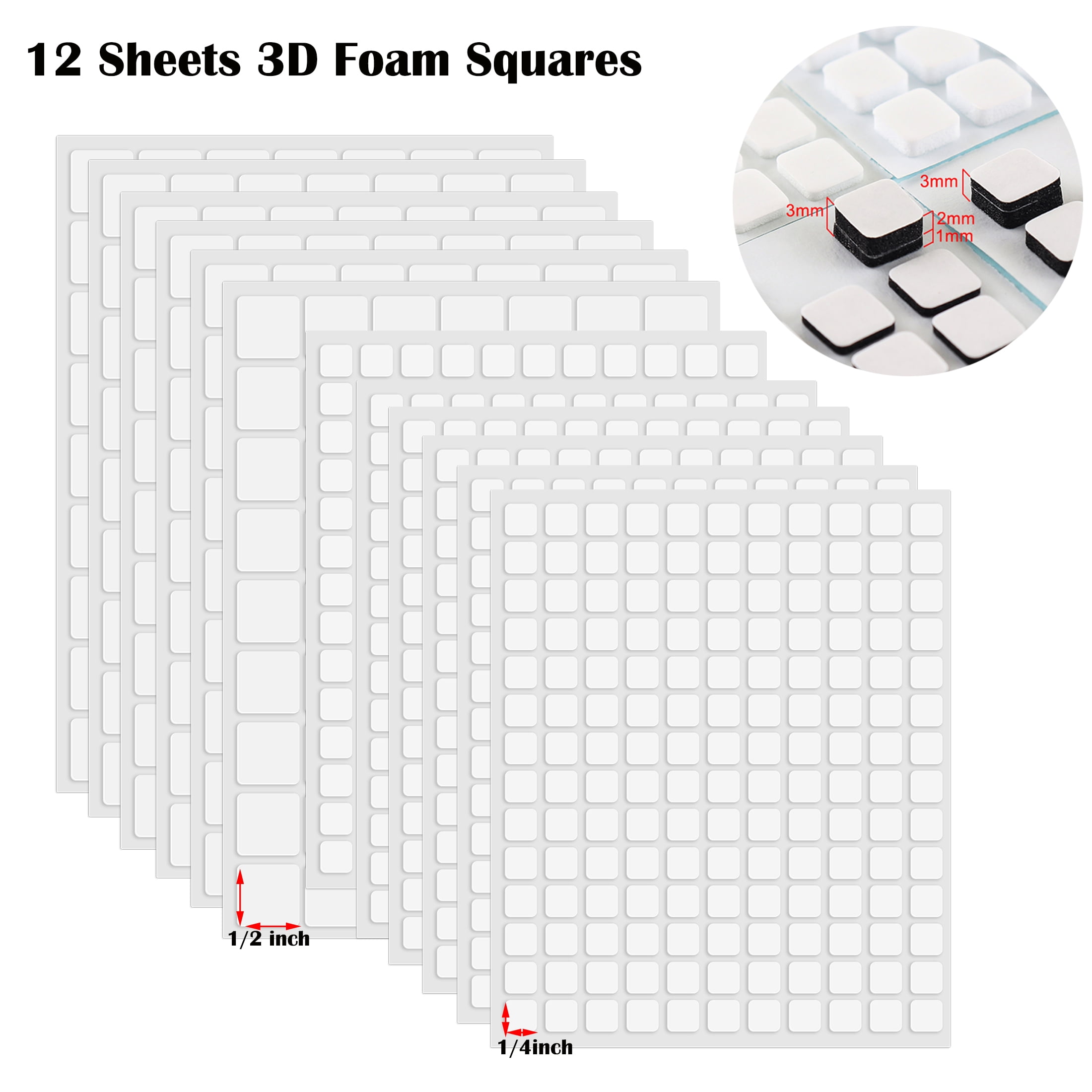Briartw 12 Sheets/1302 Pieces White 3D Foam SquaresDoubleSided