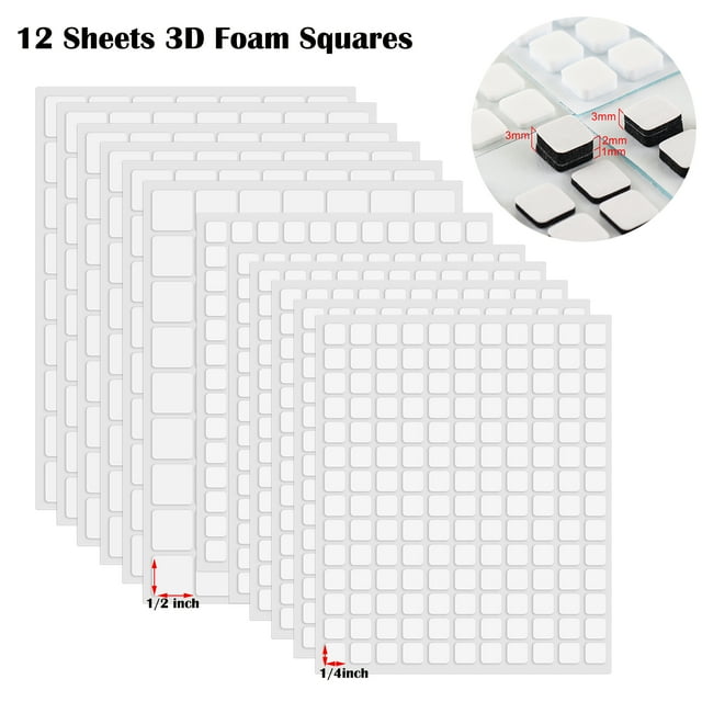 Briartw 12 Sheets/1302 Pieces White 3D Foam SquaresDoubleSided