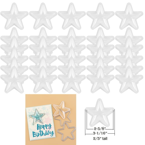 Briartw 3D Stars Plastic Clear Puffy Shaker Covers,30 Pieces 2-5/8 inch,Dimensional Shaker Domes ,Shaker Window Blister for Diy Shake Card