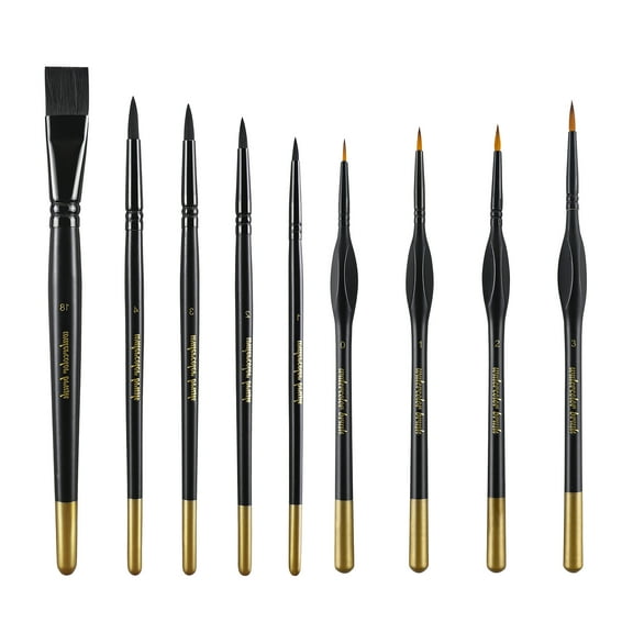 Briartw 9 Pack Round Flat Detail Watercolor Brushes for Paper Cards Crafts Tool